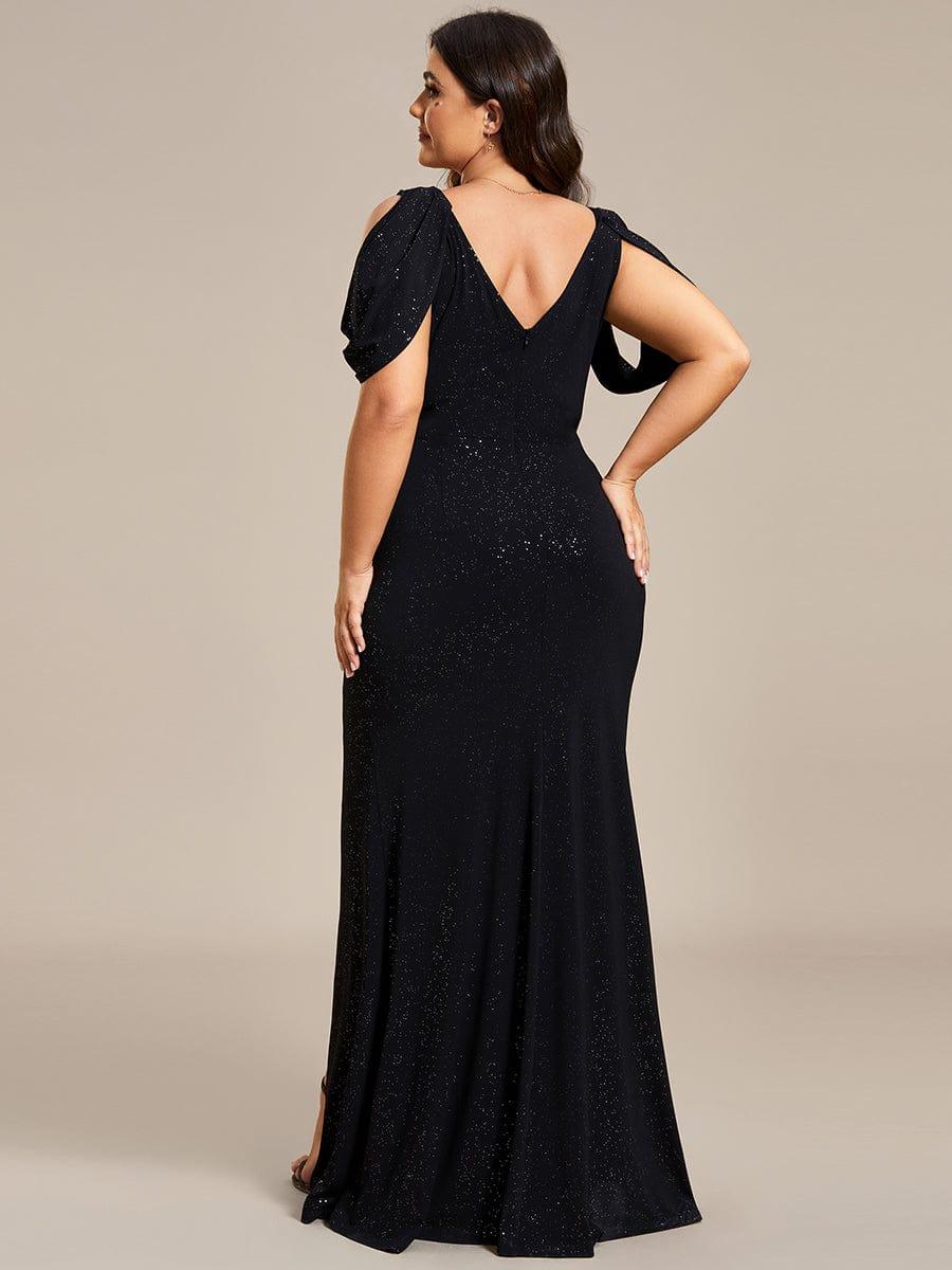 Robe de soirée scintillante avec ceinture brillante Manches bouffantes à épaules dénudées #Couleur_Bordeaux Robe de soirée scintillante avec ceinture brillante Manches bouffantes à épaules dénudées
