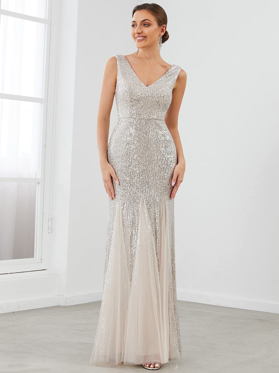 Robe de soirée à sequins à ourlet asymétrique moulante sans manches #Couleur_Noir Robe de soirée à sequins à ourlet asymétrique moulante sans manches