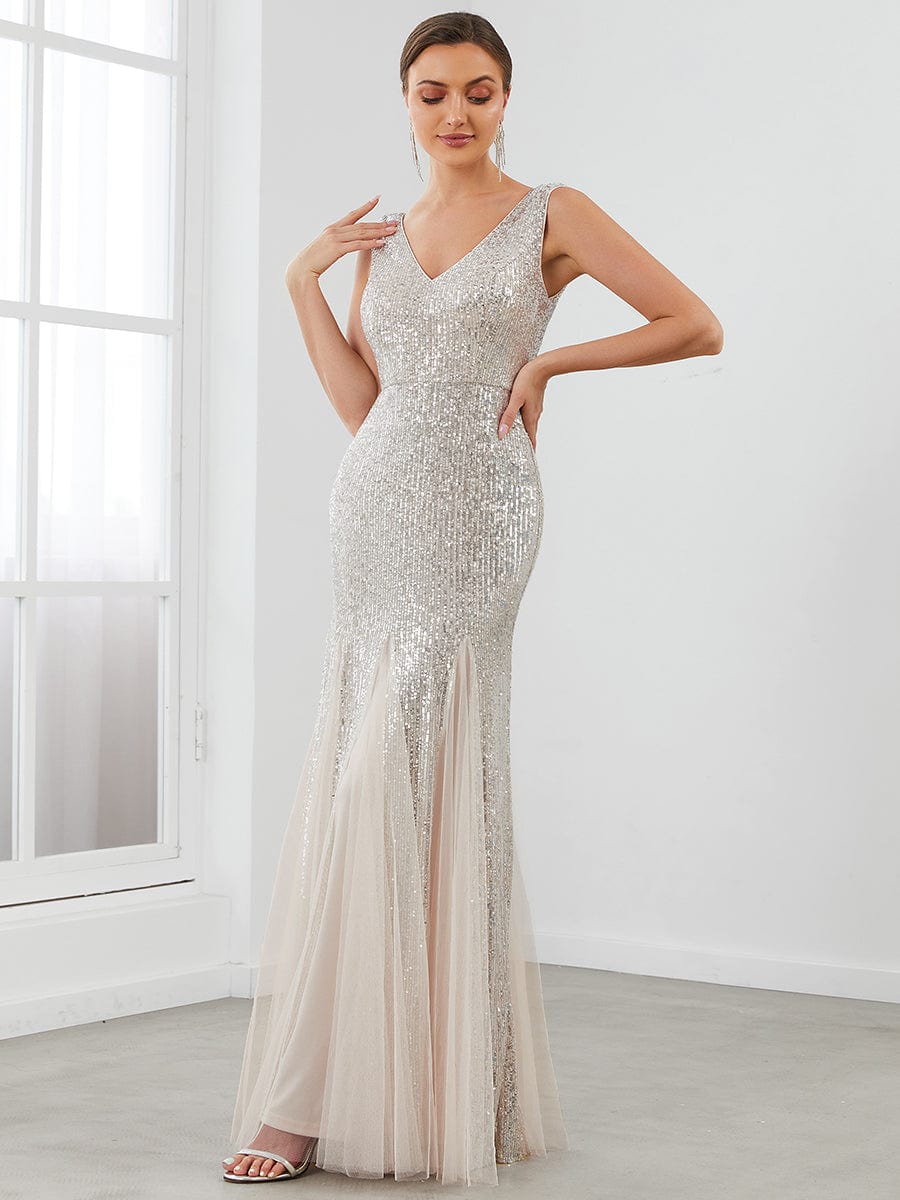 Robe de soirée à sequins à ourlet asymétrique moulante sans manches #Couleur_Noir Robe de soirée à sequins à ourlet asymétrique moulante sans manches