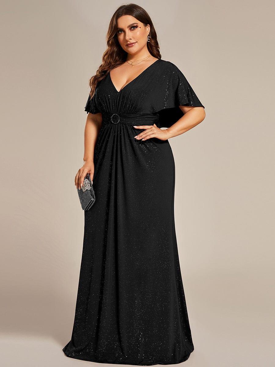 Robe de soirée sirène curvy à manches chauve-souris brillantes #Couleur_Noir Robe de soirée sirène curvy à manches chauve-souris brillantes