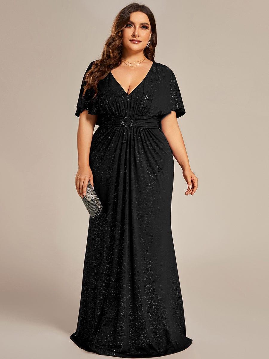 Robe de soirée sirène curvy à manches chauve-souris brillantes #Couleur_Noir Robe de soirée sirène curvy à manches chauve-souris brillantes