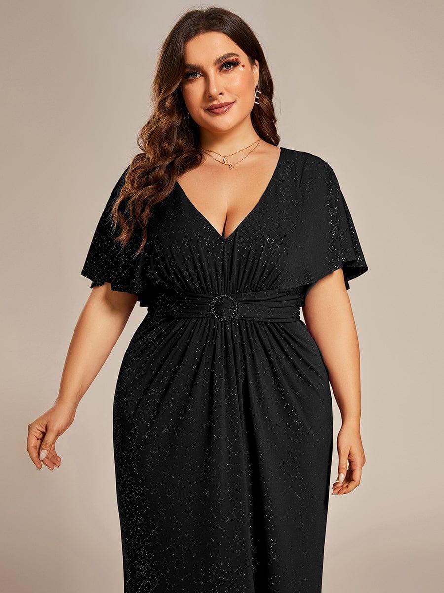 Robe de soirée sirène curvy à manches chauve-souris brillantes #Couleur_Noir Robe de soirée sirène curvy à manches chauve-souris brillantes