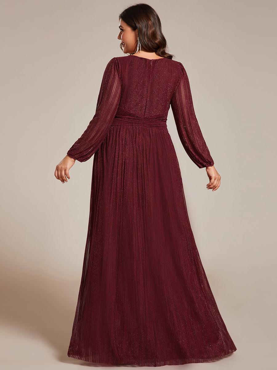 Robe de soirée trapèze à manches longues et taille empire scintillante #Couleur_Bordeaux