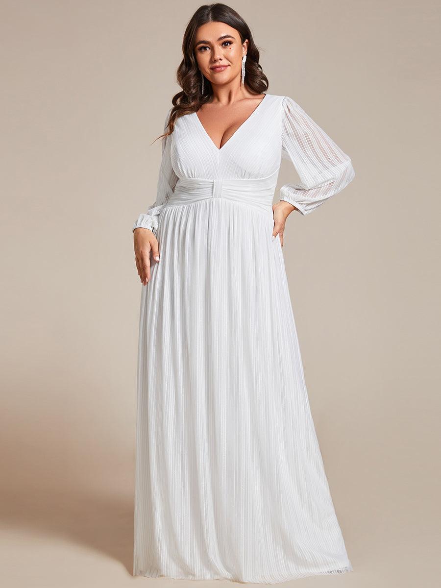 Robe de soirée trapèze à manches longues et taille empire scintillante #Couleur_Blanc