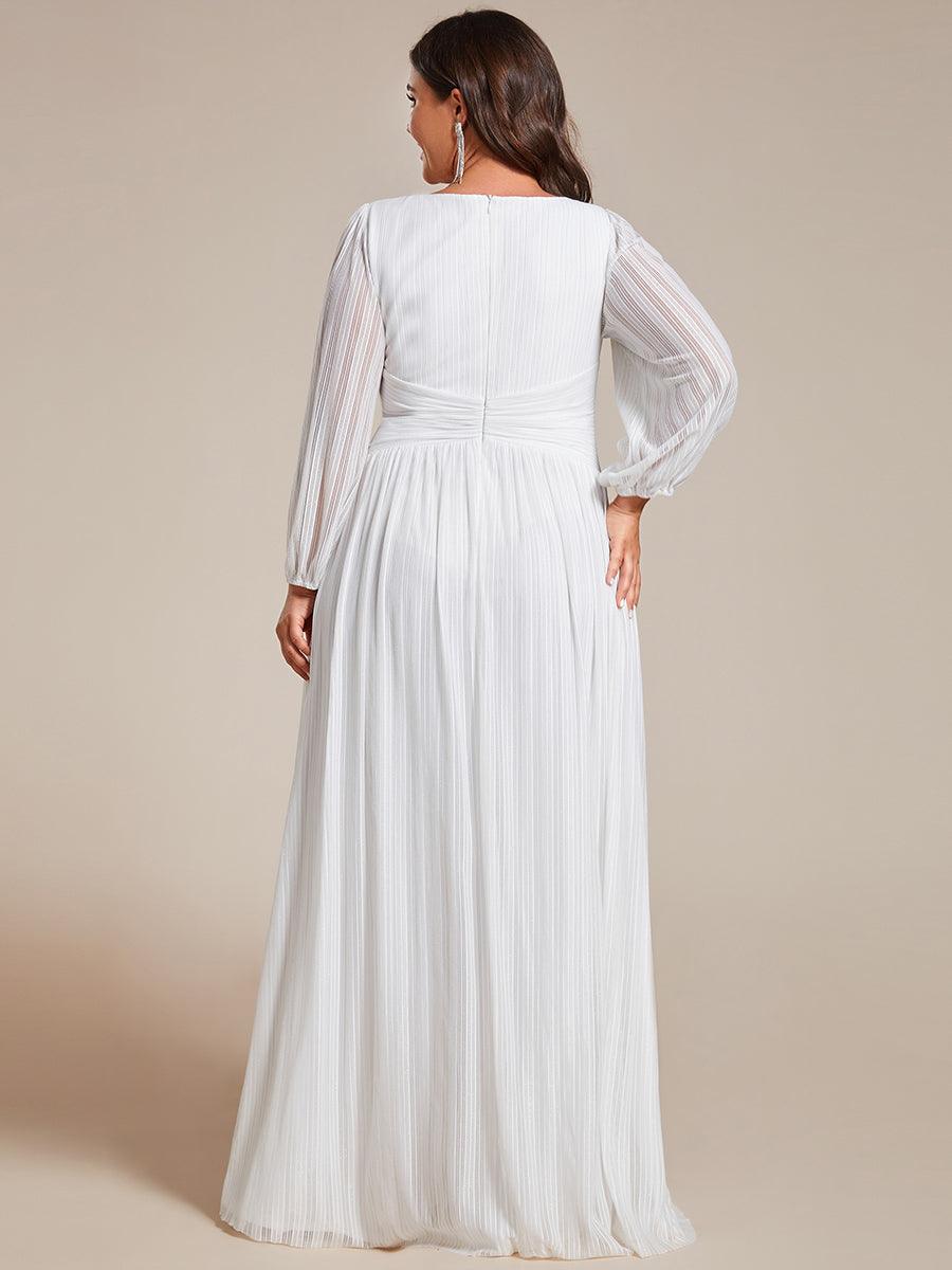 Robe de soirée trapèze à manches longues et taille empire scintillante #Couleur_Blanc