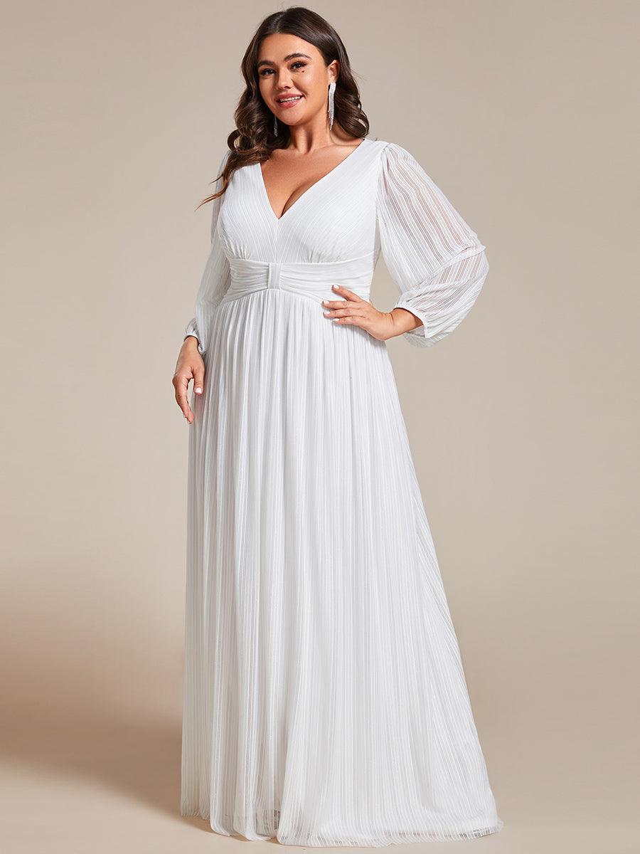 Robe de soirée trapèze à manches longues et taille empire scintillante #Couleur_Blanc
