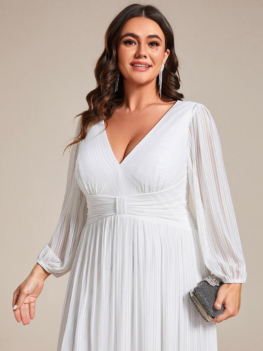 Robe de soirée trapèze à manches longues et taille empire scintillante #Couleur_Blanc