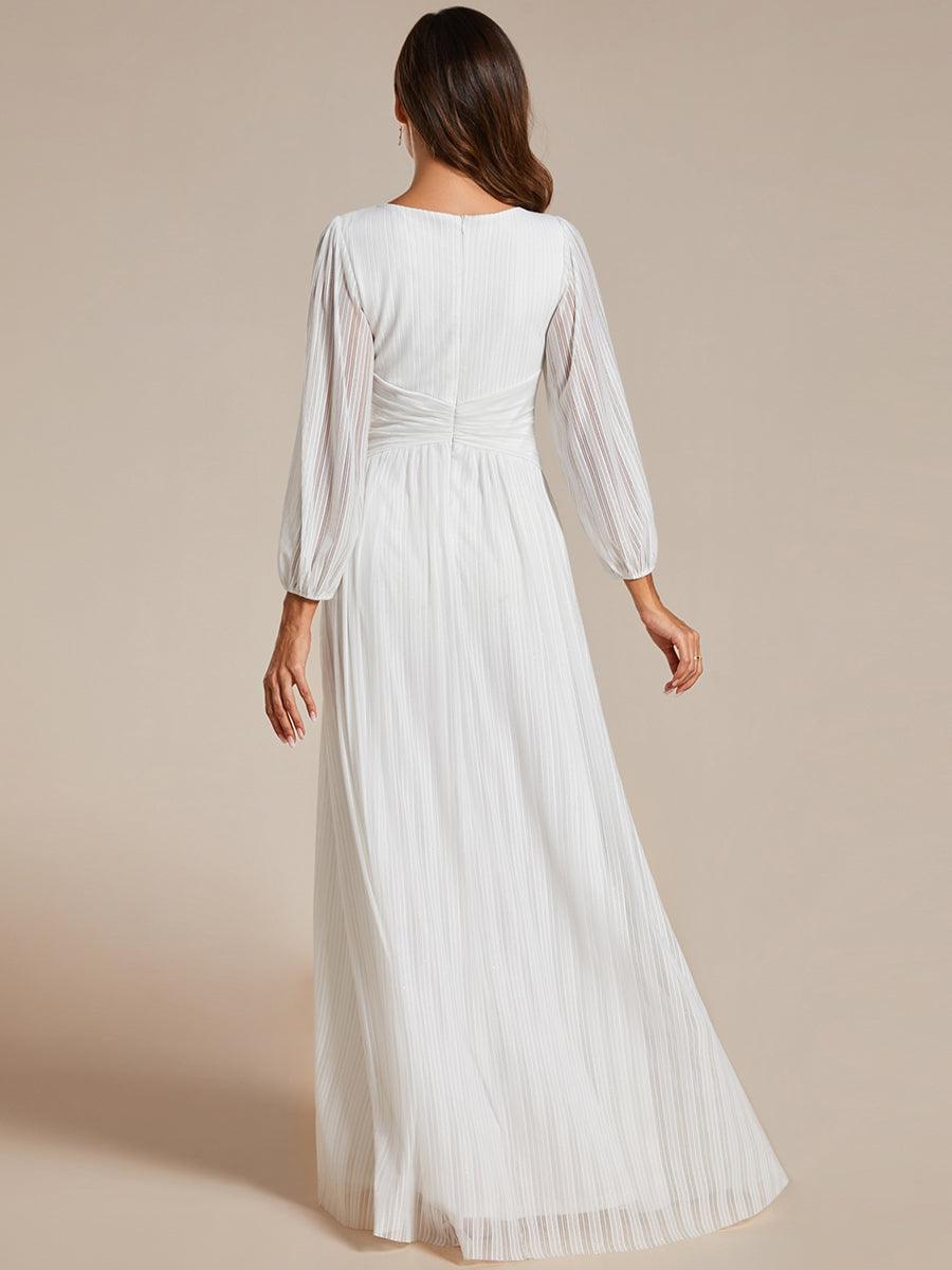 Robe de soirée trapèze à manches longues et taille empire scintillante #Couleur_Blanc