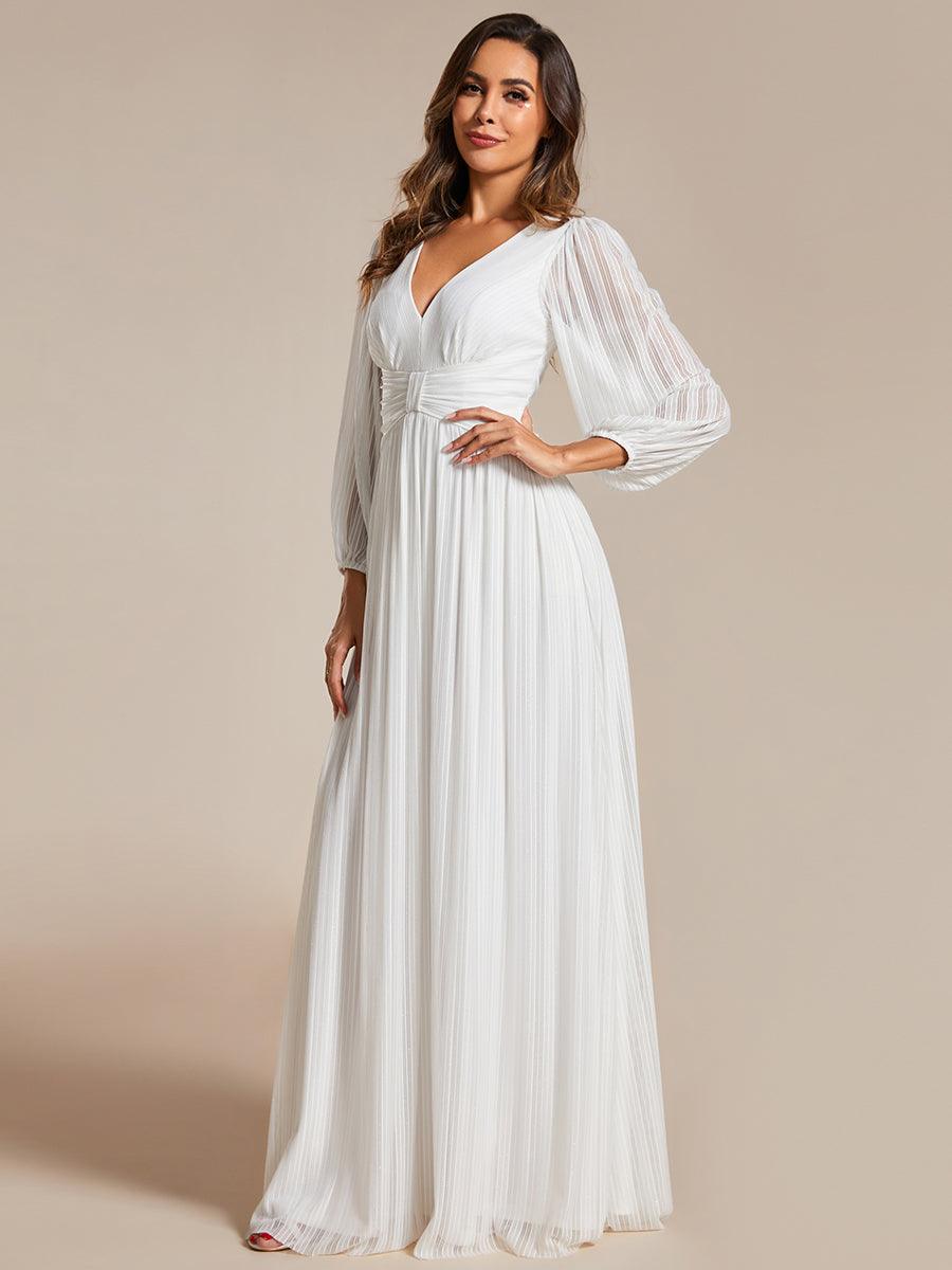 Robe de soirée trapèze à manches longues et taille empire scintillante #Couleur_Blanc