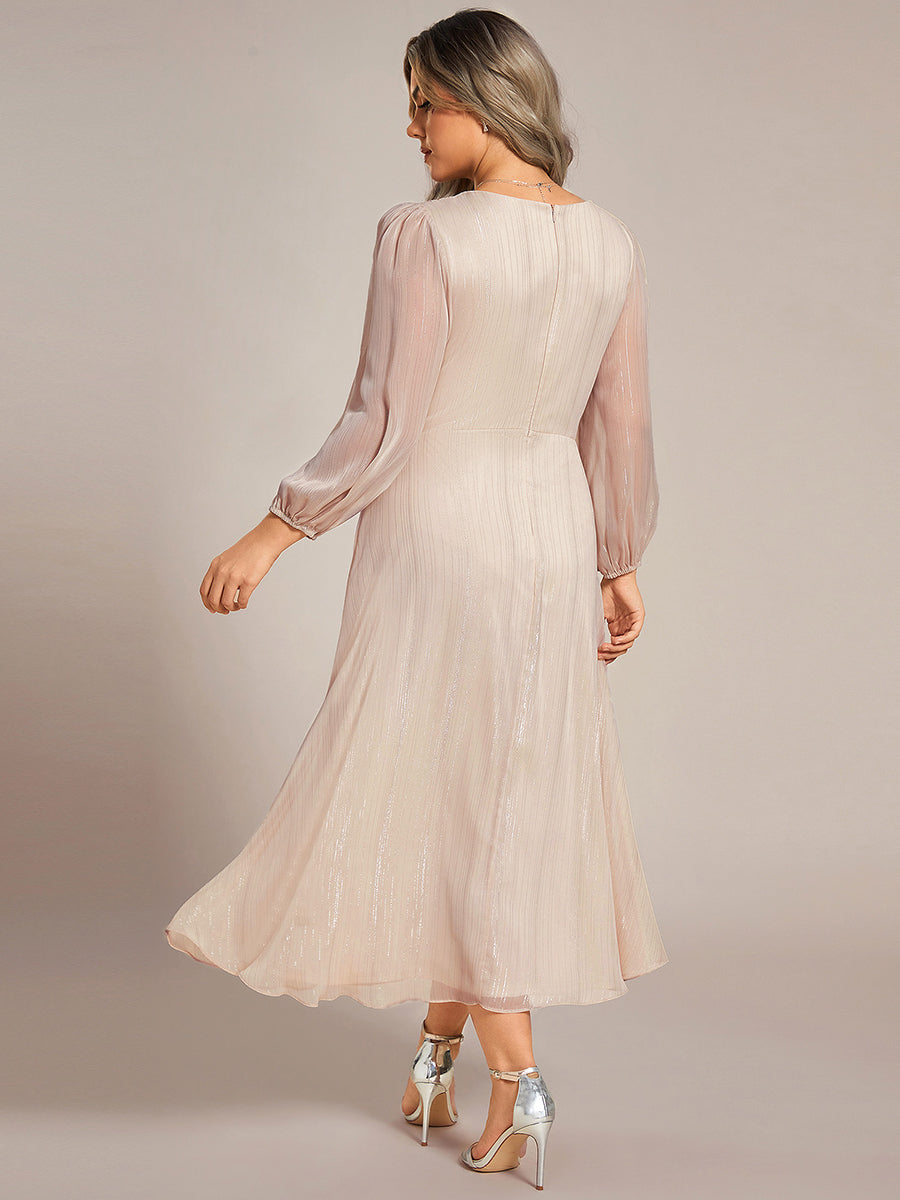 Grande taille Robe de soirée trapèze scintillante à manches longues et col en V en mousseline de soie avec n?ud torsadé #Couleur_Charbon