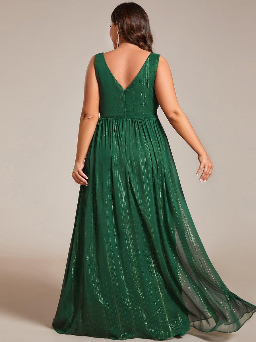 Robes de soirée sans manches à col en V de grande taille avec des paillettes délicates #Couleur_Vert Fonce