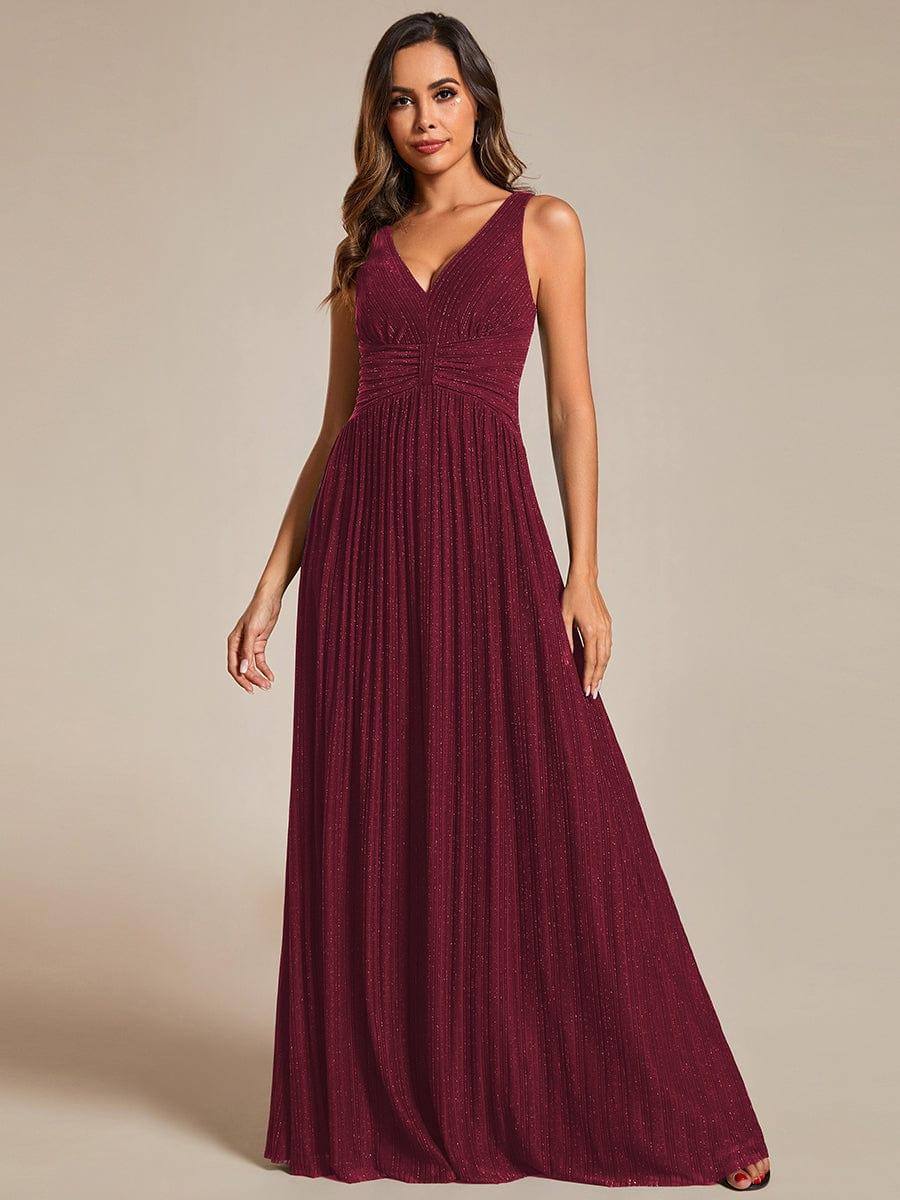 Robe de soirée trapèze sans manches à col en V avec paillettes subtiles #Couleur_Bordeaux