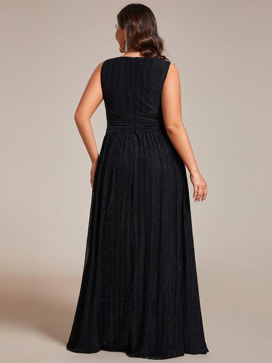 Robe de soirée trapèze sans manches à col en V de grande taille avec des paillettes subtiles #Couleur_Noir