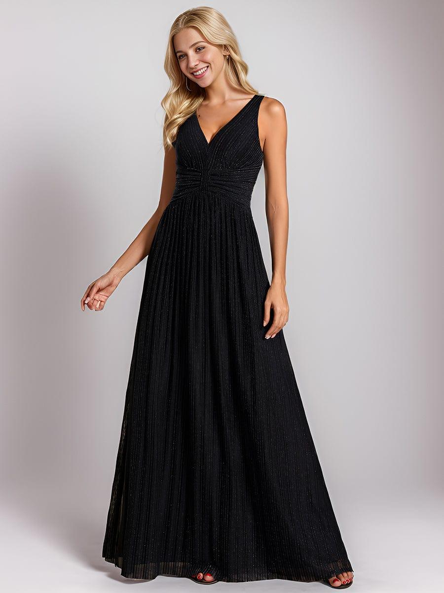 Robe de soirée trapèze sans manches à col en V avec paillettes subtiles #Couleur_Noir