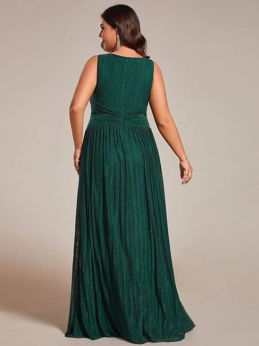 Robe de soirée trapèze sans manches à col en V de grande taille avec des paillettes subtiles #Couleur_Vert Fonce