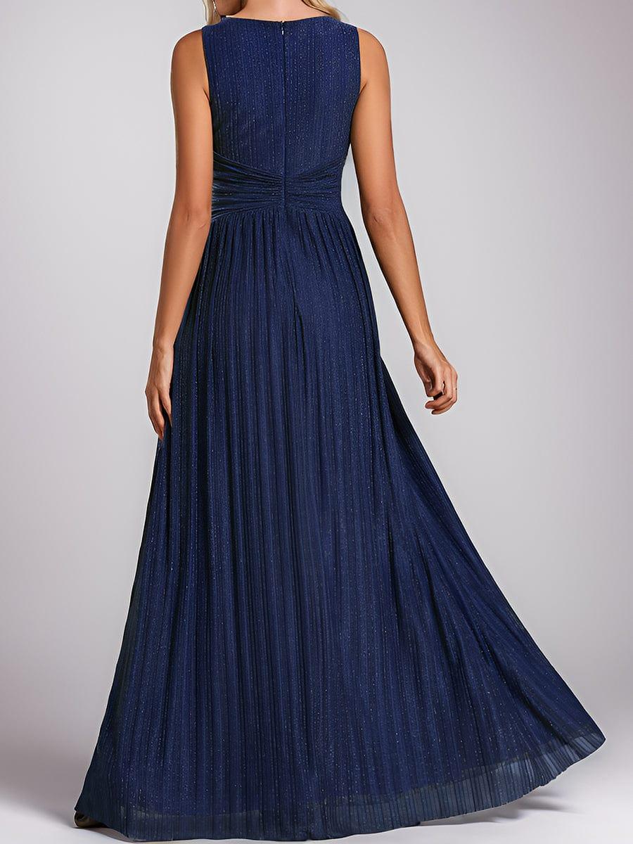 Robe de soirée trapèze sans manches à col en V avec paillettes subtiles #Couleur_Bleu Marine