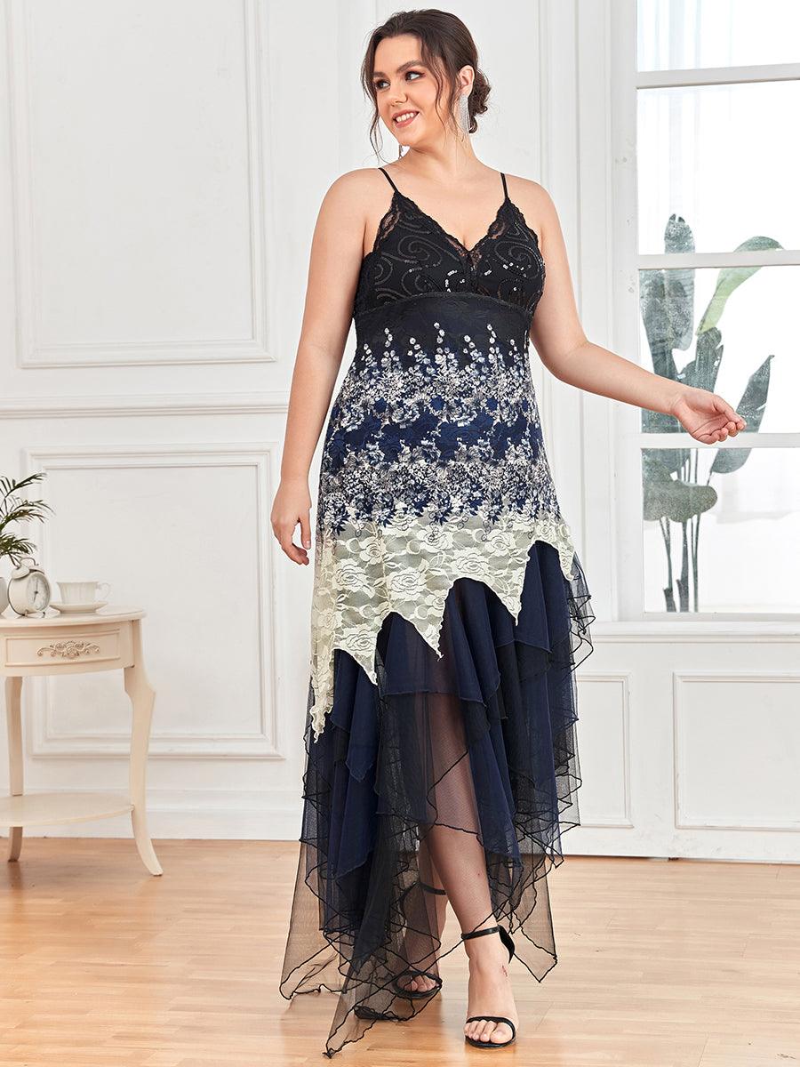 Robe de Bal Grande Taille à Col en V et Ourlet Irrégulier pour Cocktail #Couleur_Bleu Marine