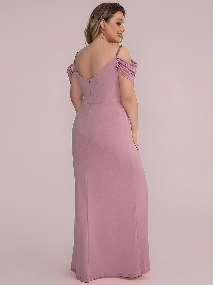 Robe de soirée grande taille fendue à épaules dénudées et à encolure en V #Couleur_Orchidee Robe de soirée grande taille fendue à épaules dénudées et à encolure en V