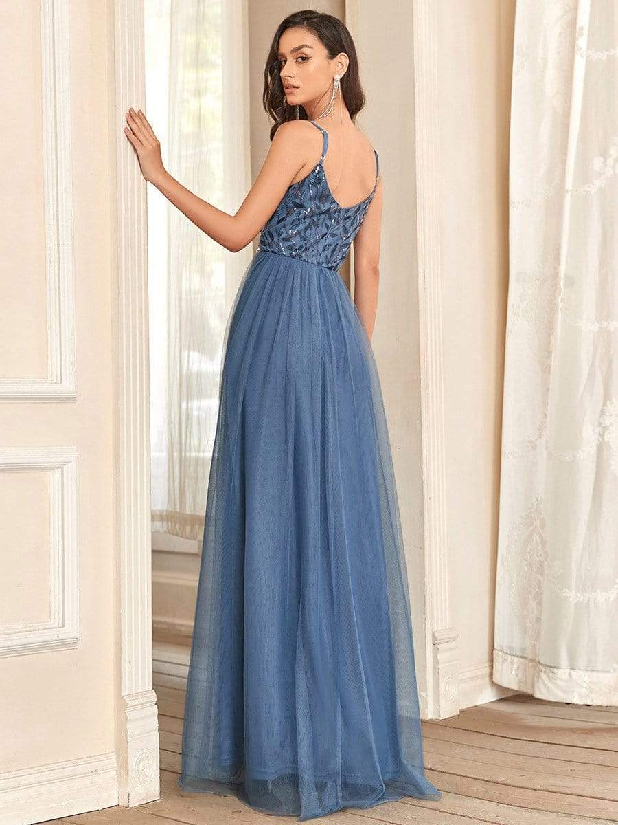 Taille personnalisée Robe de soirée Tulle Col V bretelles fines #Couleur_Bleu Marine Taille personnalisée Robe de soirée Tulle Col V bretelles fines