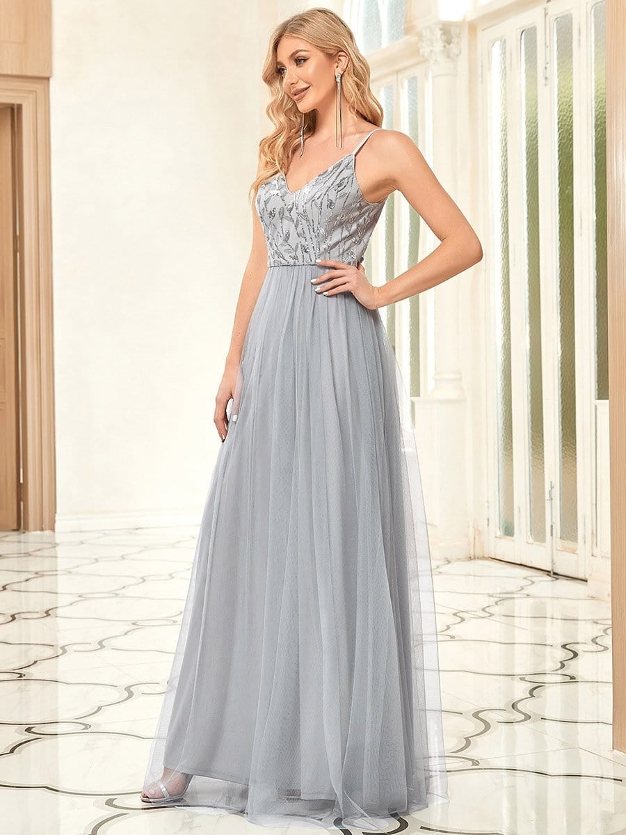 Taille personnalisée Robe de soirée Tulle Col V bretelles fines #Couleur_Bleu Marine Taille personnalisée Robe de soirée Tulle Col V bretelles fines