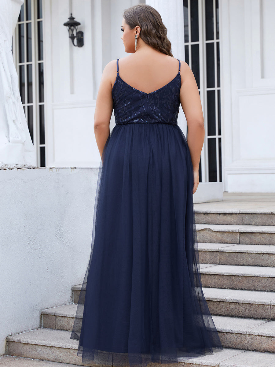 Taille personnalisée Robe de soirée Tulle Col V bretelles fines #Couleur_Bleu Marine Taille personnalisée Robe de soirée Tulle Col V bretelles fines