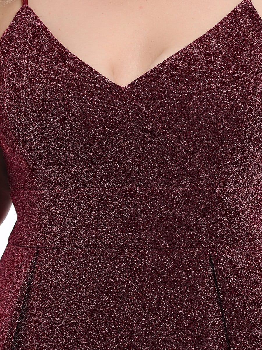 Robe de Soirée Maxi à Bretelles Spaghetti Vintage à Col en V et à Paillettes de Grande Taille #Couleur_Bordeaux Robe de Soirée Maxi à Bretelles Spaghetti Vintage à Col en V et à Paillettes de Grande Taille