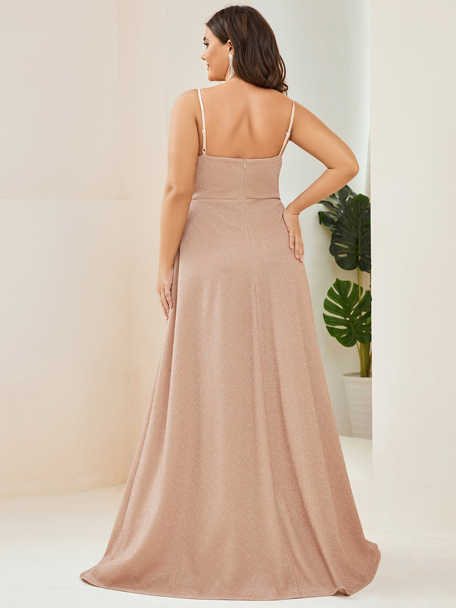 Robe de Soirée Maxi à Bretelles Spaghetti Vintage à Col en V et à Paillettes de Grande Taille #Couleur_Bordeaux Robe de Soirée Maxi à Bretelles Spaghetti Vintage à Col en V et à Paillettes de Grande Taille