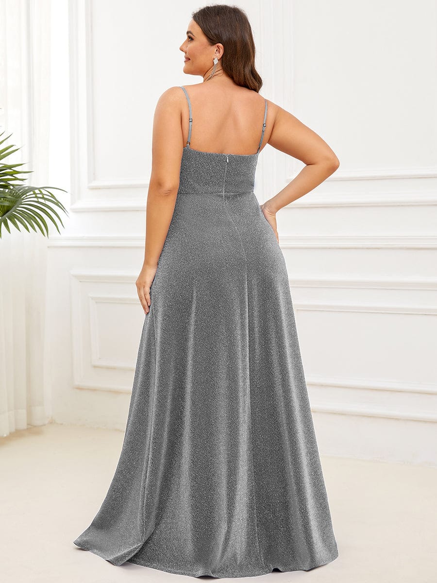 Robe de Soirée Maxi à Bretelles Spaghetti Vintage à Col en V et à Paillettes de Grande Taille #Couleur_Bordeaux Robe de Soirée Maxi à Bretelles Spaghetti Vintage à Col en V et à Paillettes de Grande Taille