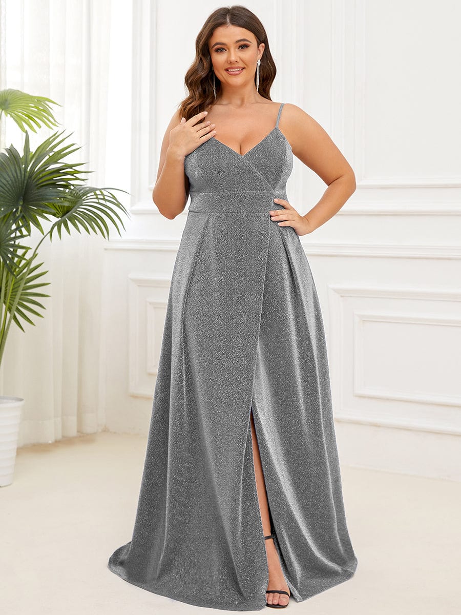 Robe de Soirée Maxi à Bretelles Spaghetti Vintage à Col en V et à Paillettes de Grande Taille #Couleur_Bordeaux Robe de Soirée Maxi à Bretelles Spaghetti Vintage à Col en V et à Paillettes de Grande Taille