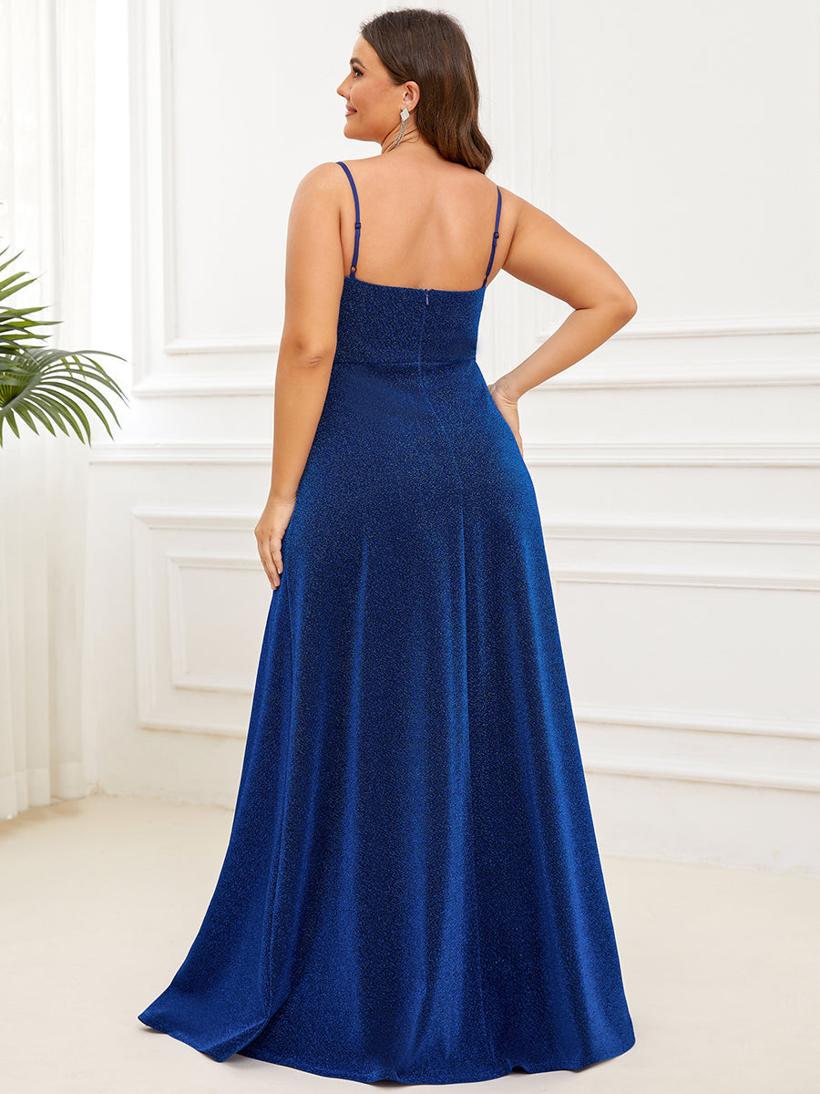 Robe de Soirée Maxi à Bretelles Spaghetti Vintage à Col en V et à Paillettes de Grande Taille #Couleur_Bordeaux Robe de Soirée Maxi à Bretelles Spaghetti Vintage à Col en V et à Paillettes de Grande Taille