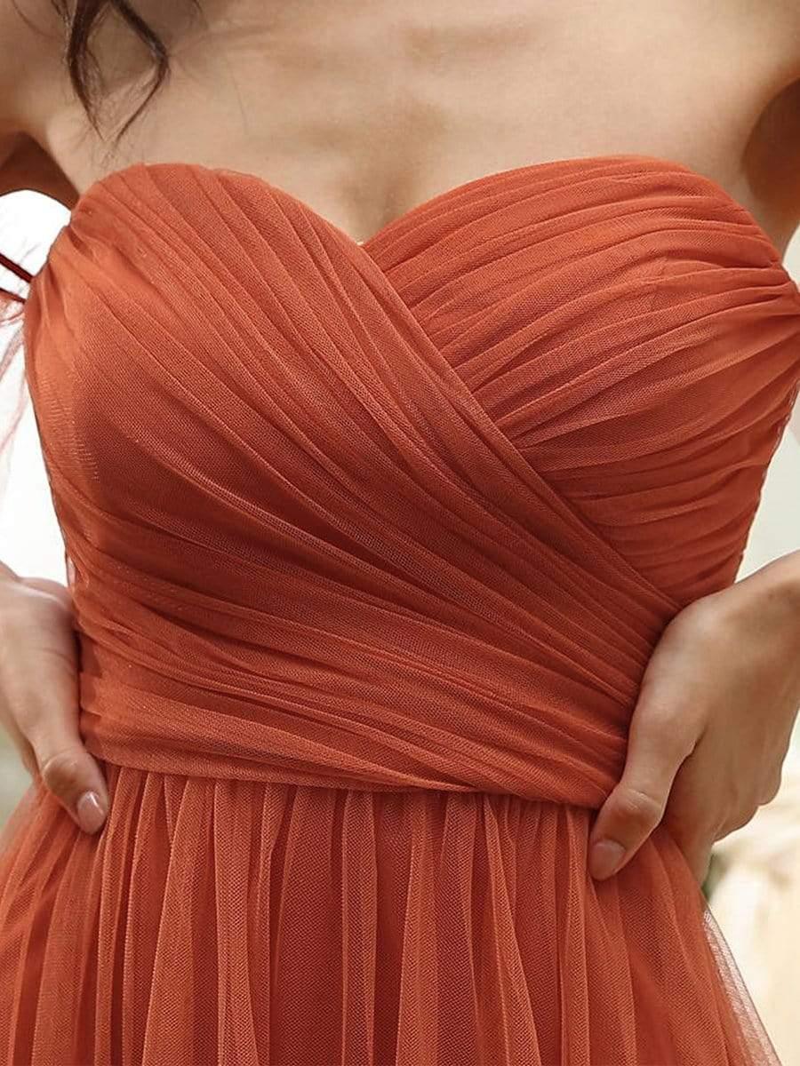 Robe de soirée en tulle plissée à épaules dénudées #Couleur_Burnt orange