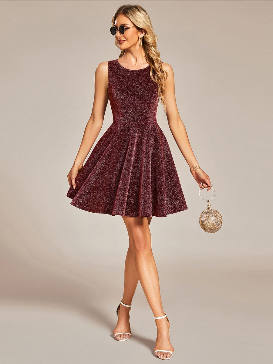 Robe Mariage Invitée sans manches à encolure ronde et scintillante #Couleur_Blush Robe Mariage Invitée sans manches à encolure ronde et scintillante