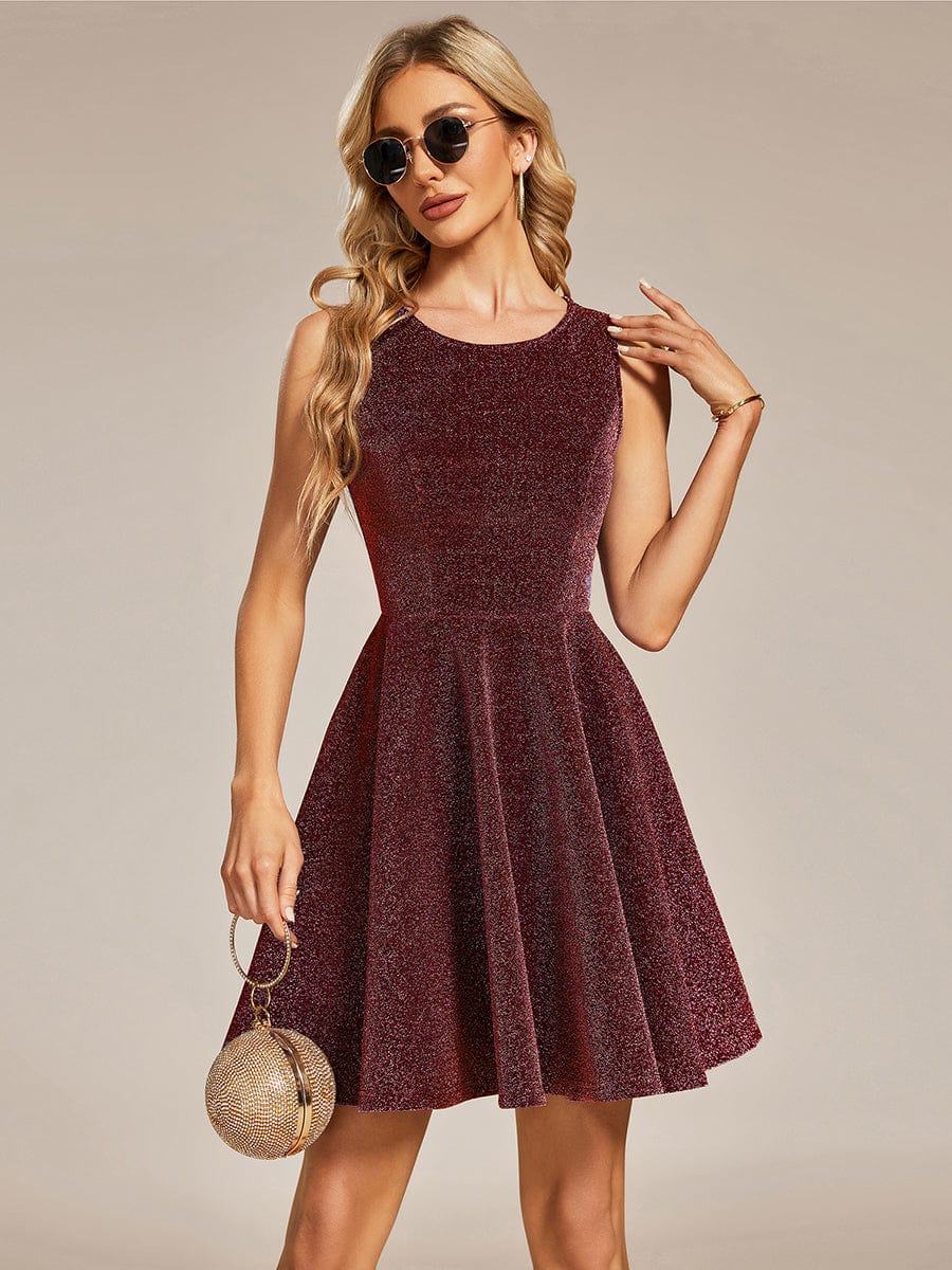 Robe Mariage Invitée sans manches à encolure ronde et scintillante #Couleur_Blush Robe Mariage Invitée sans manches à encolure ronde et scintillante