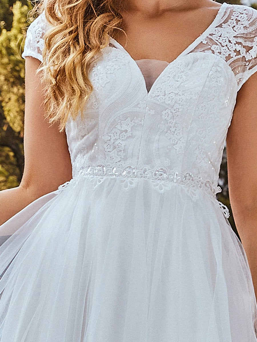 Taille personnalisée élégante robe de mariée à col en V avec manches couvrantes Robes de mariée #couleur_Creme Taille personnalisée élégante robe de mariée à col en V avec manches couvrantes Robes de mariée