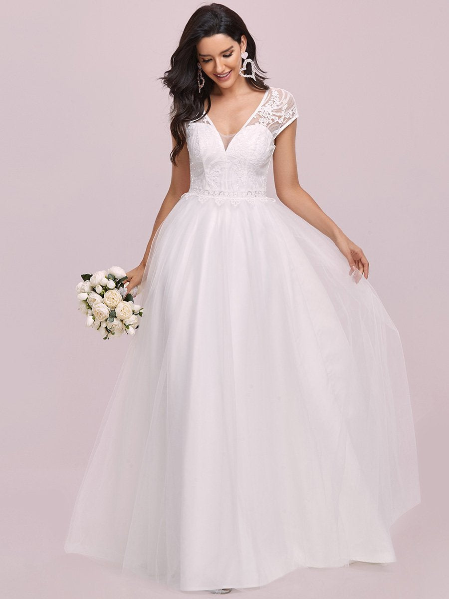 Taille personnalisée élégante robe de mariée à col en V avec manches couvrantes Robes de mariée #couleur_Creme Taille personnalisée élégante robe de mariée à col en V avec manches couvrantes Robes de mariée