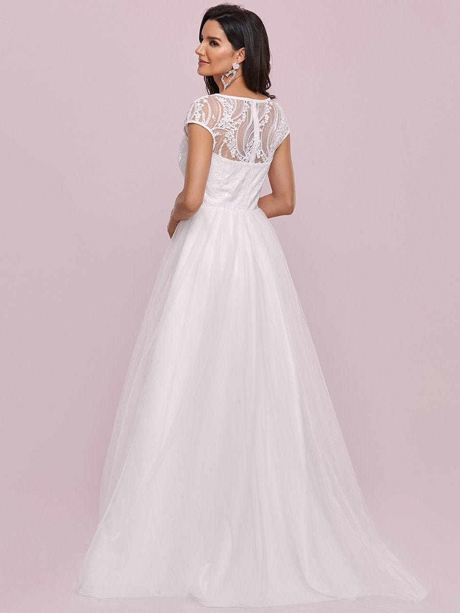 Taille personnalisée élégante robe de mariée à col en V avec manches couvrantes Robes de mariée #couleur_Creme Taille personnalisée élégante robe de mariée à col en V avec manches couvrantes Robes de mariée