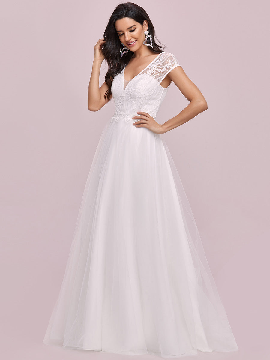 Taille personnalisée élégante robe de mariée à col en V avec manches couvrantes Robes de mariée #couleur_Creme Taille personnalisée élégante robe de mariée à col en V avec manches couvrantes Robes de mariée