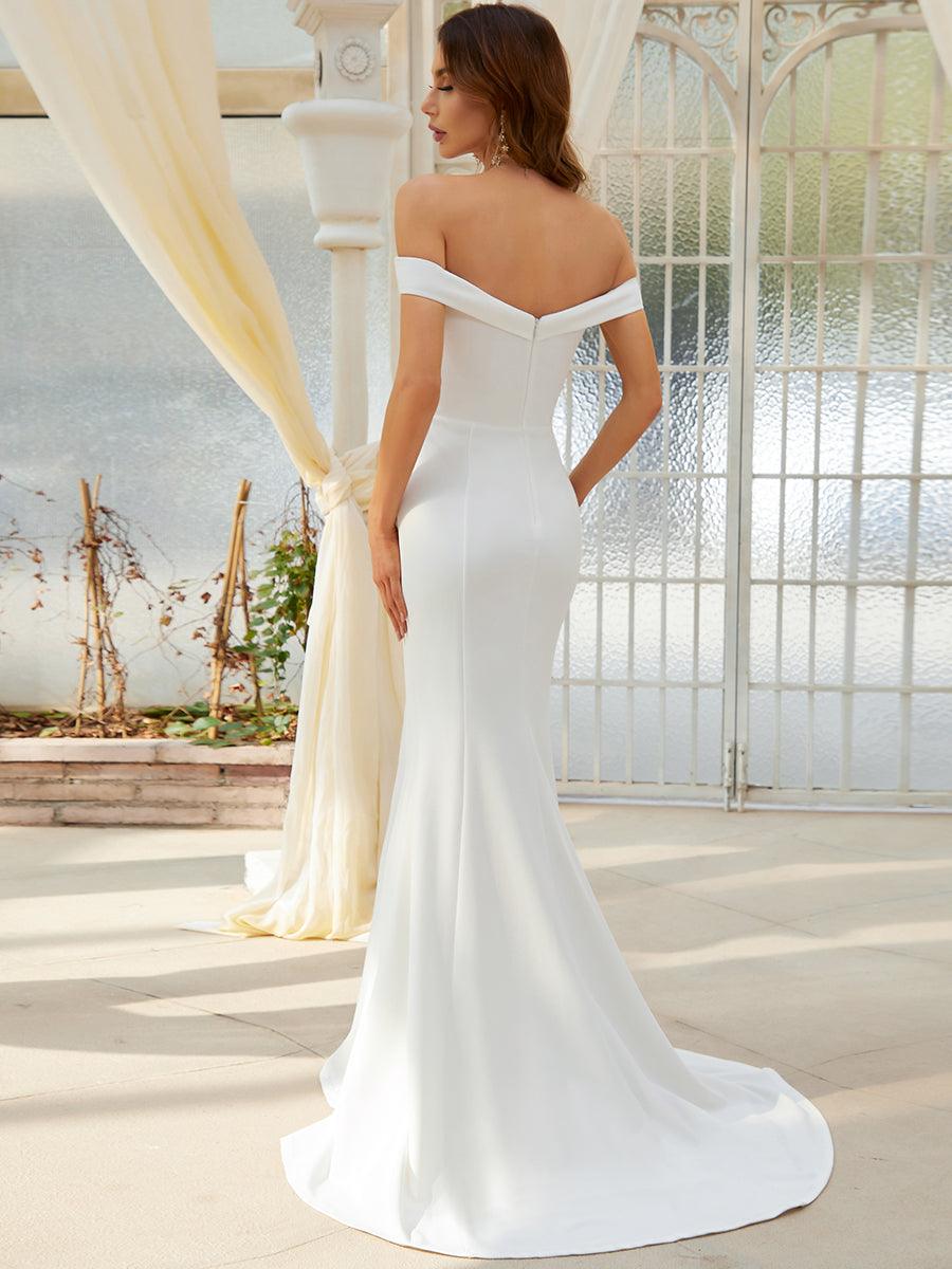 Robe de mariée sirène de couleur unie à épaules dénudées #Couleur_Creme
