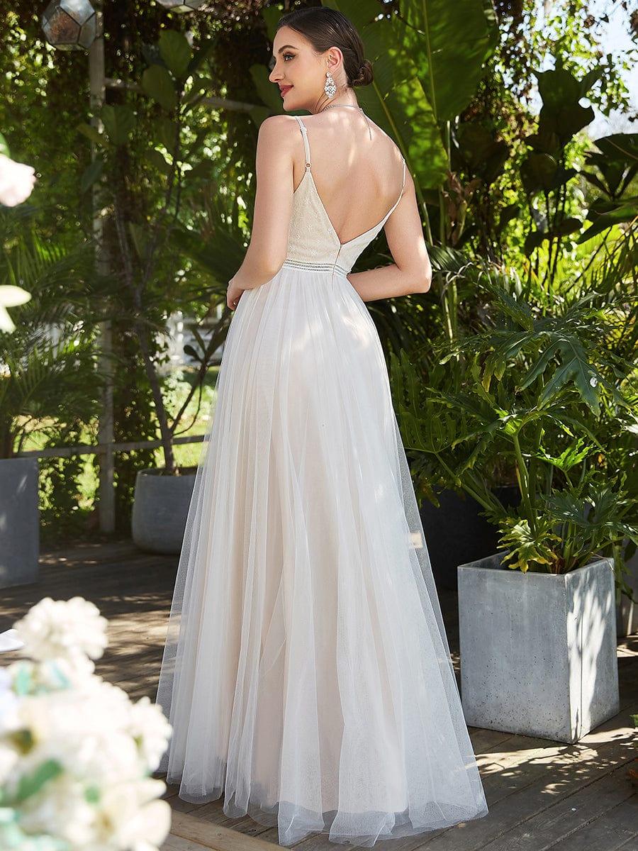Color=Ivory | Robe de mariée A-ligne en V profond brodée à bretelles spaghetti-Ivory 1 Color=Ivory | Robe de mariée A-ligne en V profond brodée à bretelles spaghetti-Ivory 2