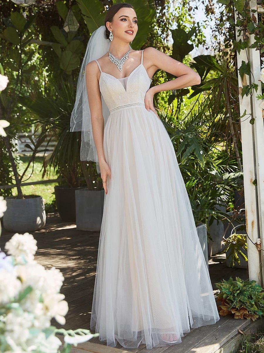 Color=Ivory | Robe de mariée A-ligne en V profond brodée à bretelles spaghetti-Ivory 1 Color=Ivory | Robe de mariée A-ligne en V profond brodée à bretelles spaghetti-Ivory 4