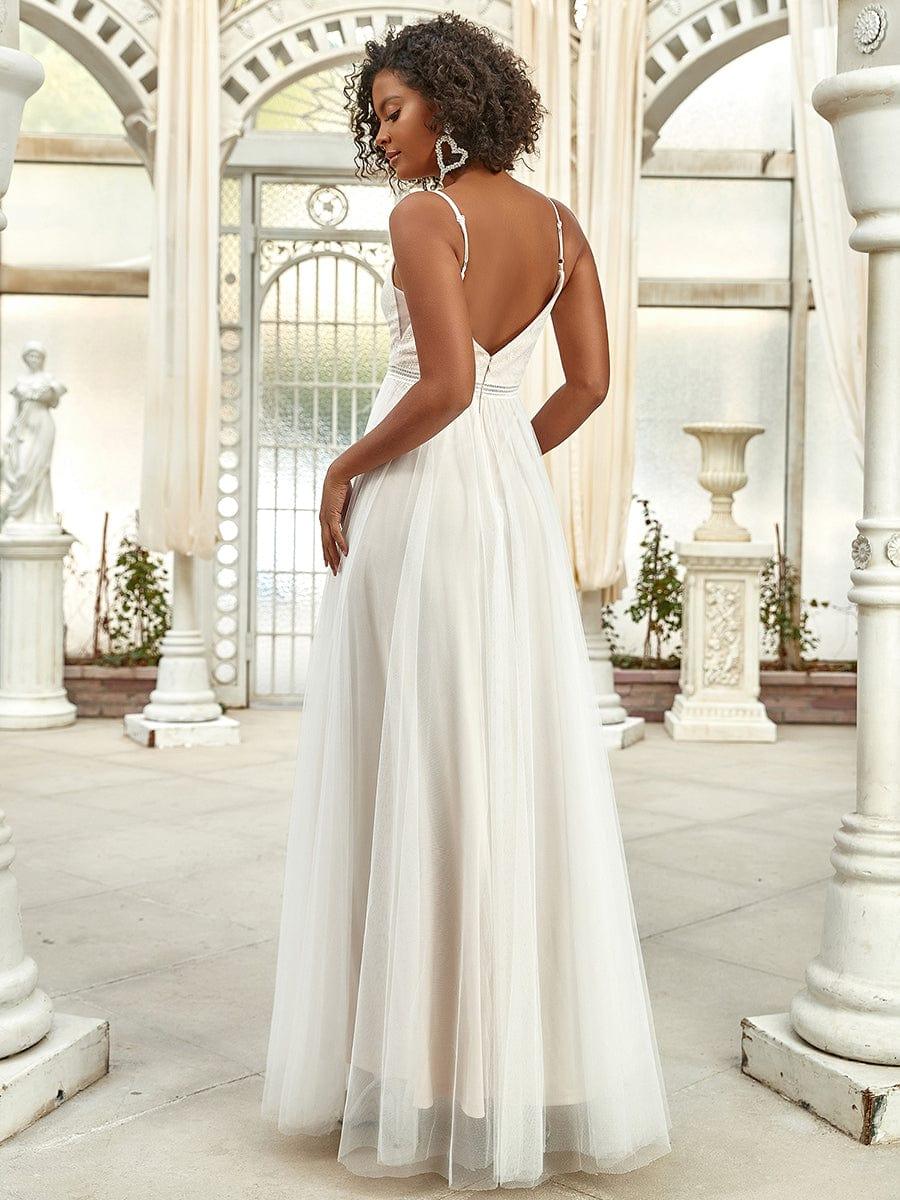 Color=Ivory | Robe de mariée A-ligne en V profond brodée à bretelles spaghetti-Ivory 1 Color=Ivory | Robe de mariée A-ligne en V profond brodée à bretelles spaghetti-Ivory 6