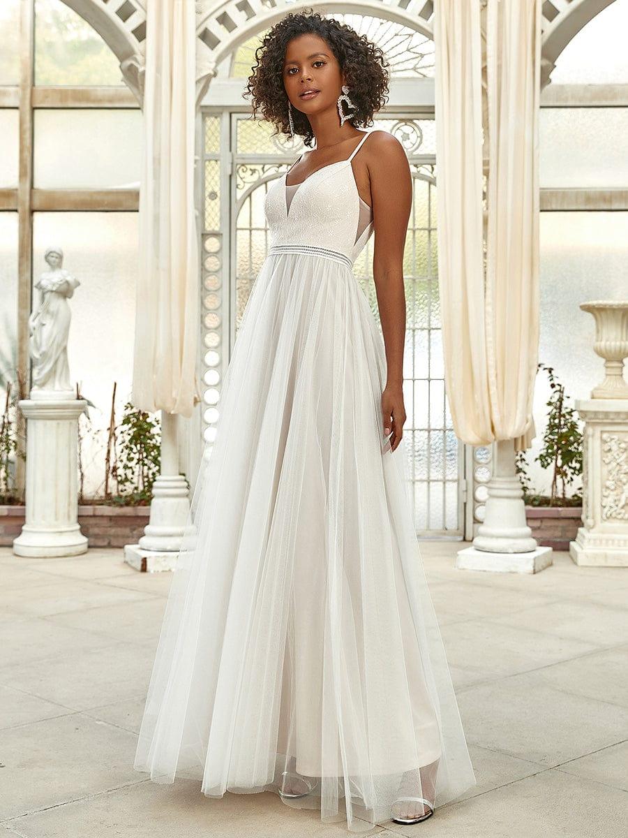 Color=Ivory | Robe de mariée A-ligne en V profond brodée à bretelles spaghetti-Ivory 1 Color=Ivory | Robe de mariée A-ligne en V profond brodée à bretelles spaghetti-Ivory 7