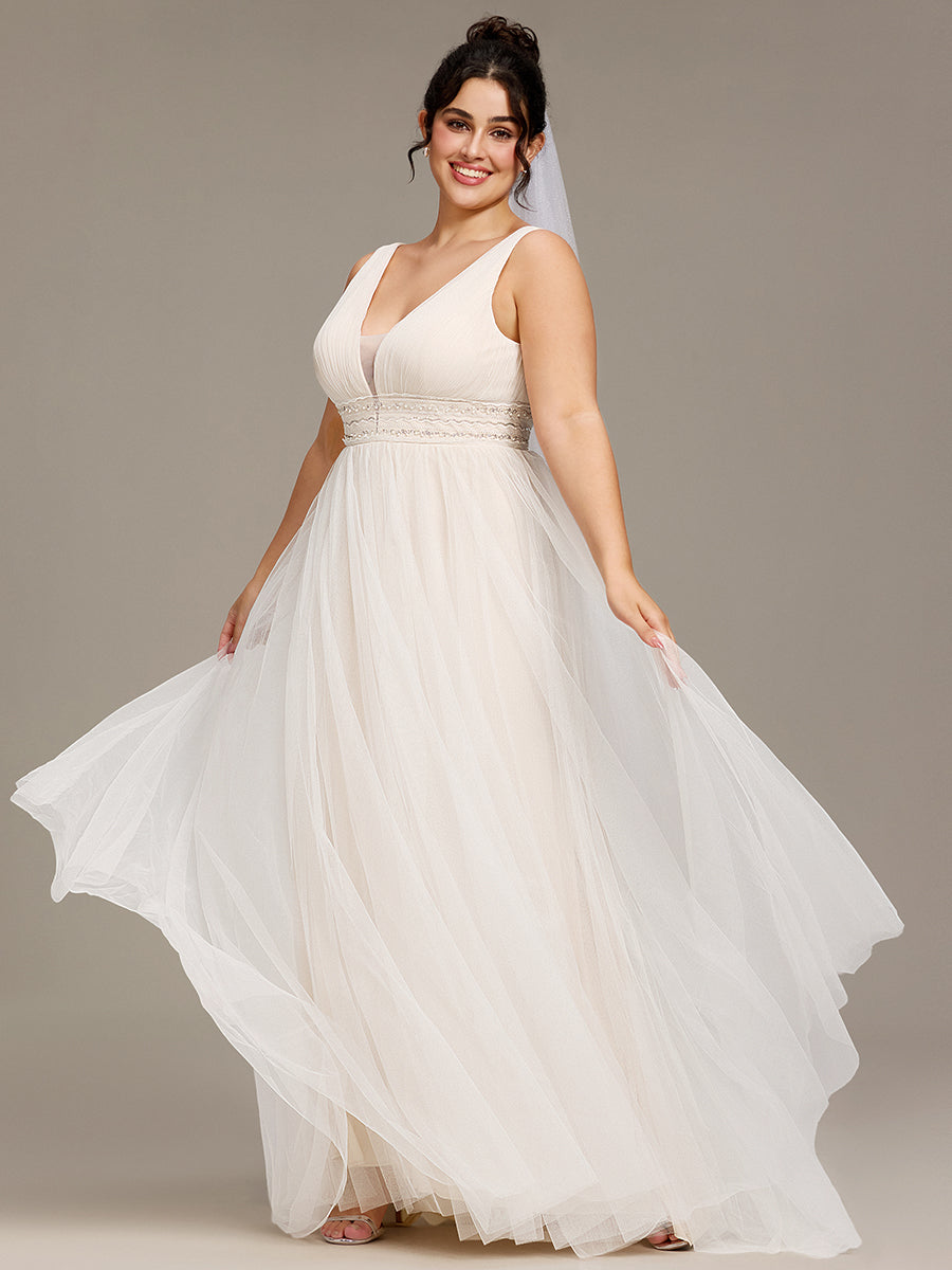 Robe de mariée longue sans manches V profond Grande taille #Couleur_Ivory
