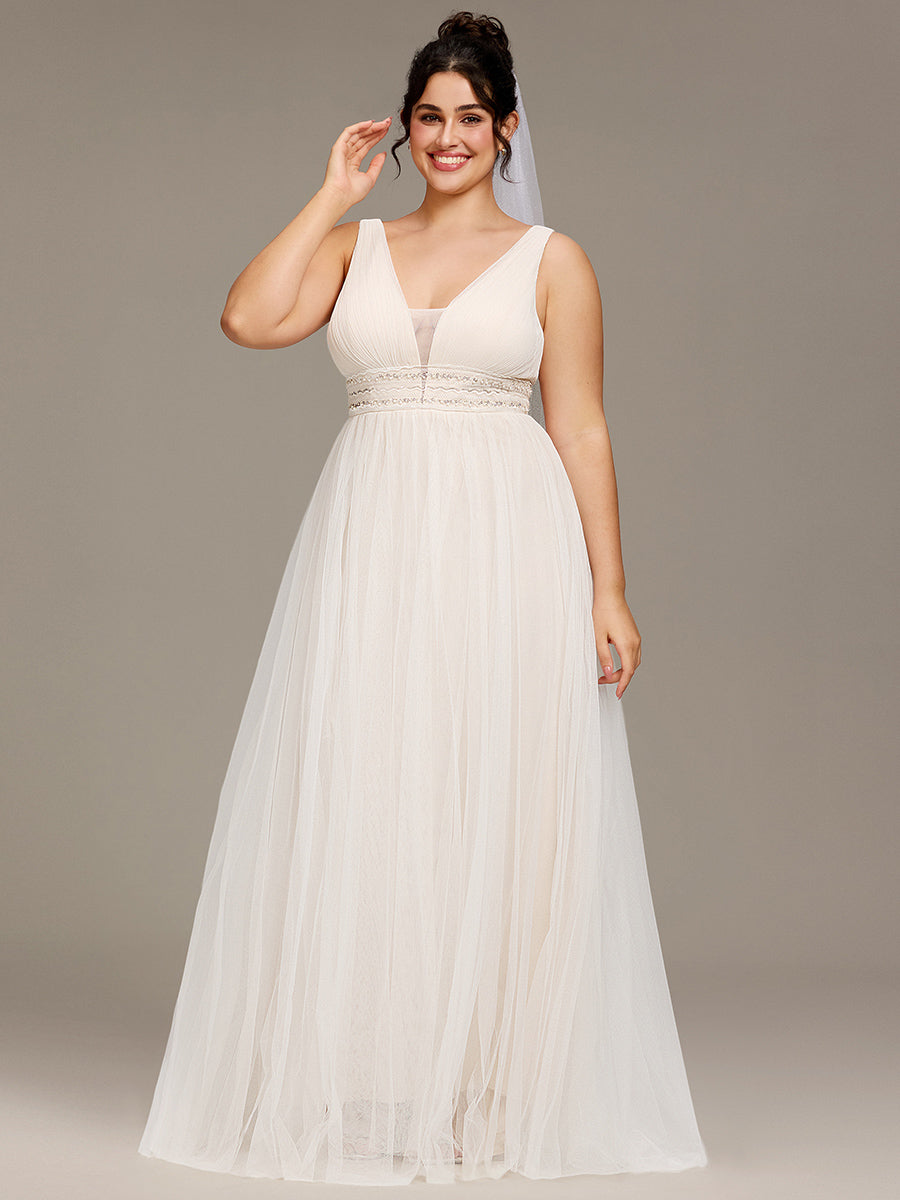 Robe de mariée longue sans manches V profond Grande taille #Couleur_Ivory