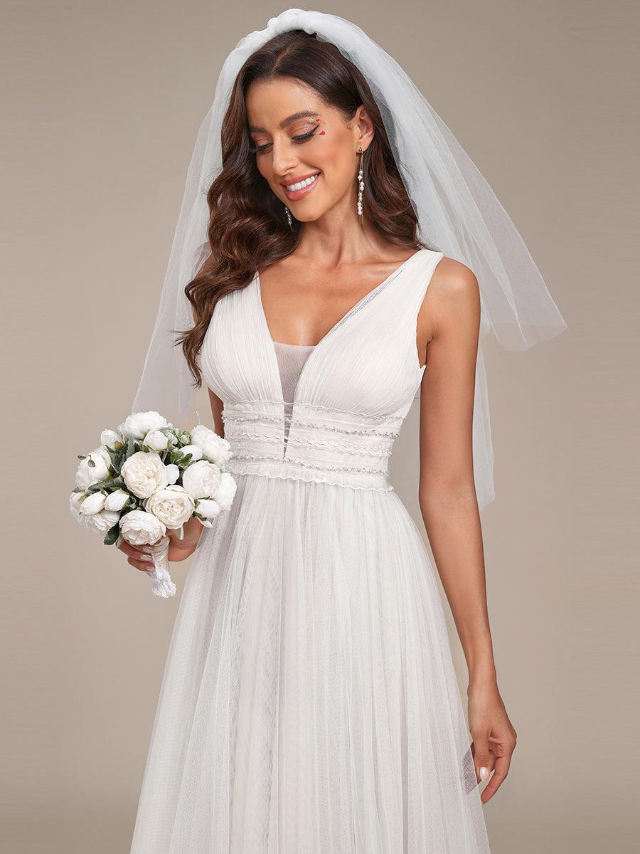 Robe de mariée longue sans manches en V profond et dos bas #Couleur_Ivory