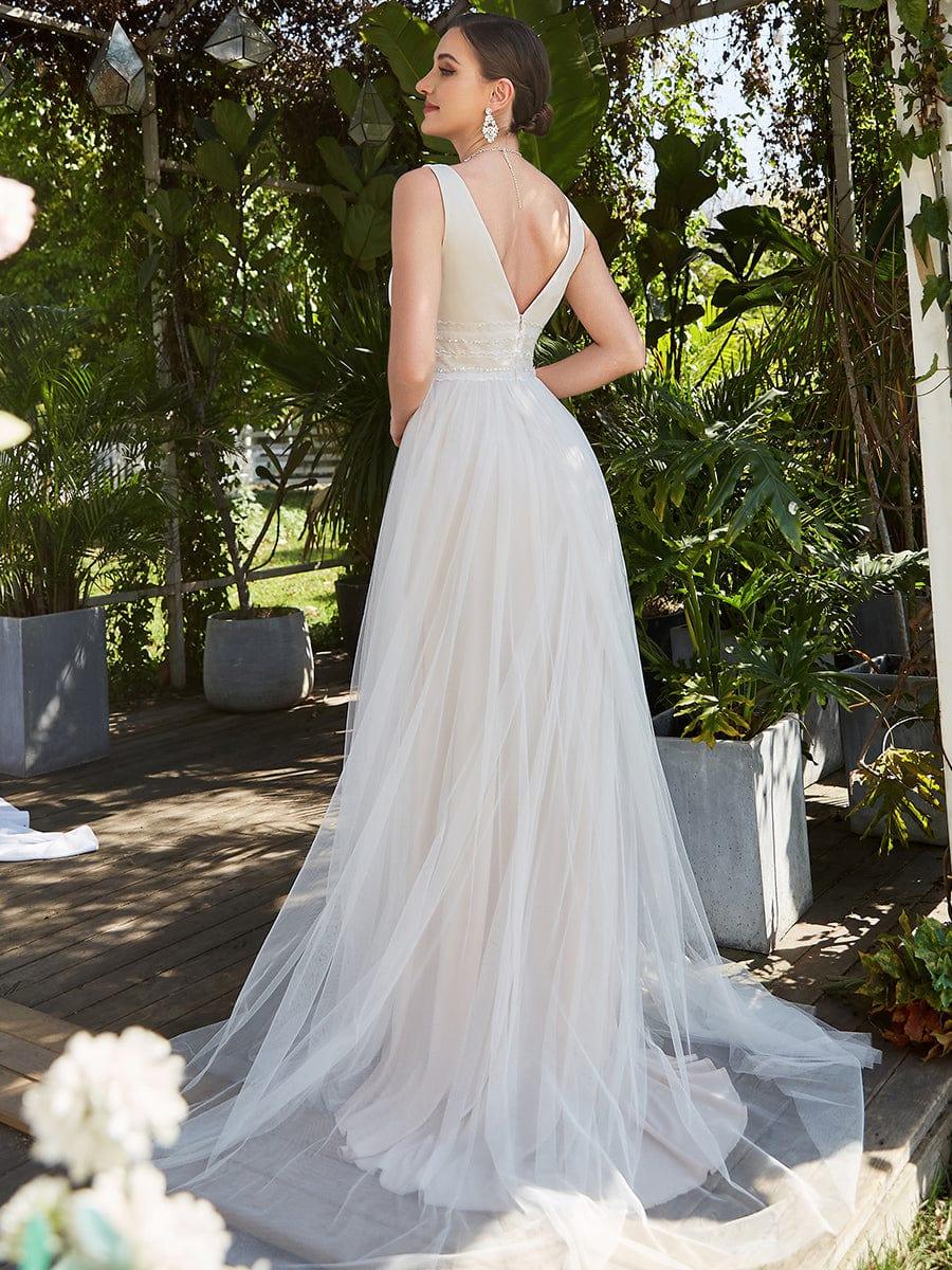 Robe de mariée longue sans manches en V profond et dos bas #Couleur_Ivory