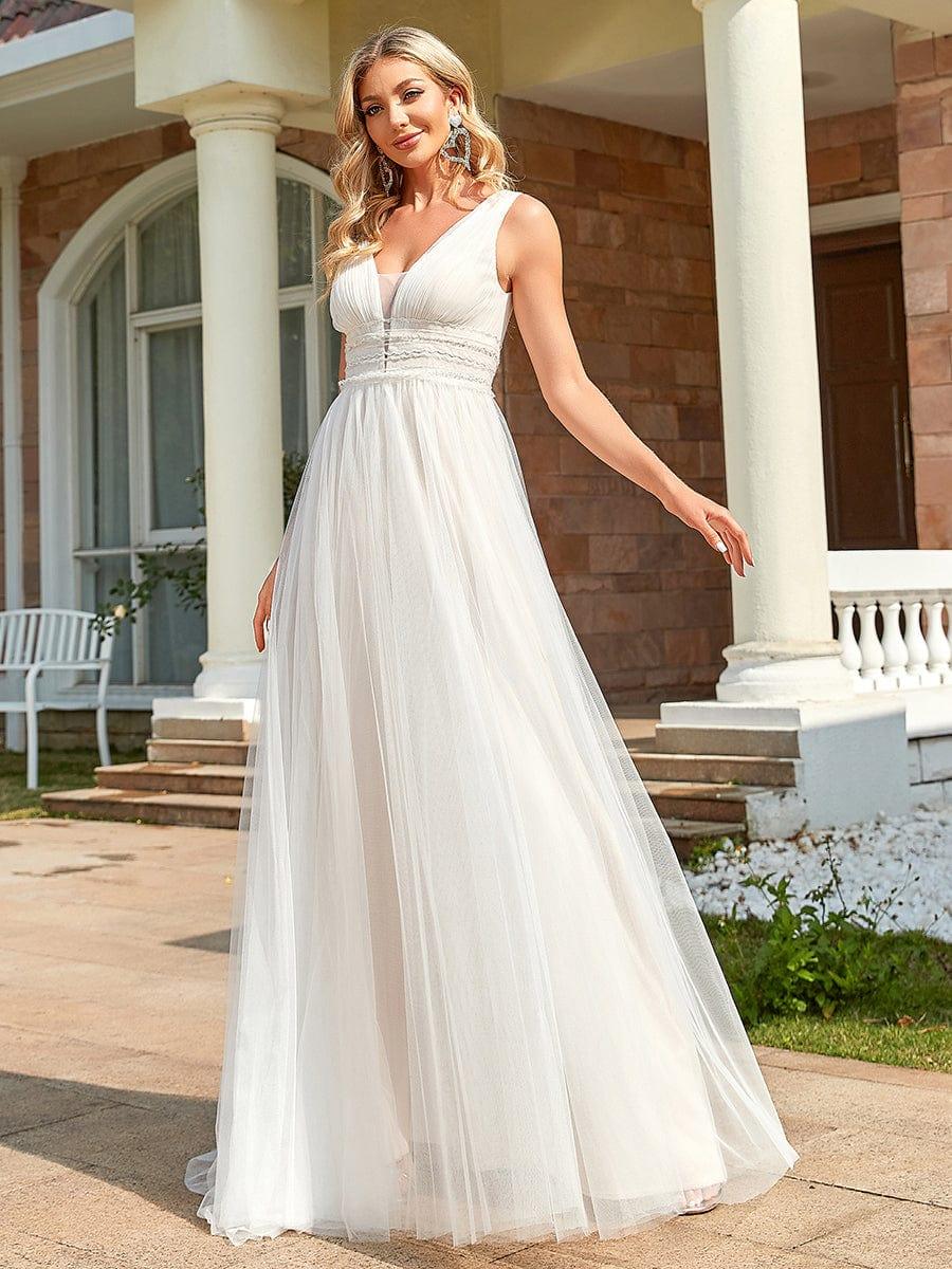 Robe de mariée longue sans manches en V profond et dos bas #Couleur_Ivory