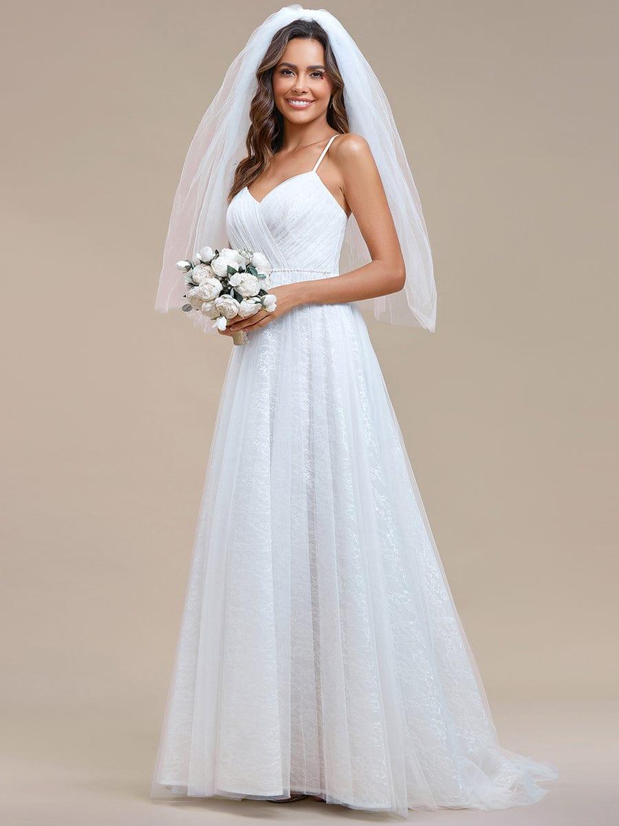 Robe de mariée A ligne sans manches Col en V #Couleur_Ivory Robe de mariée A ligne sans manches Col en V