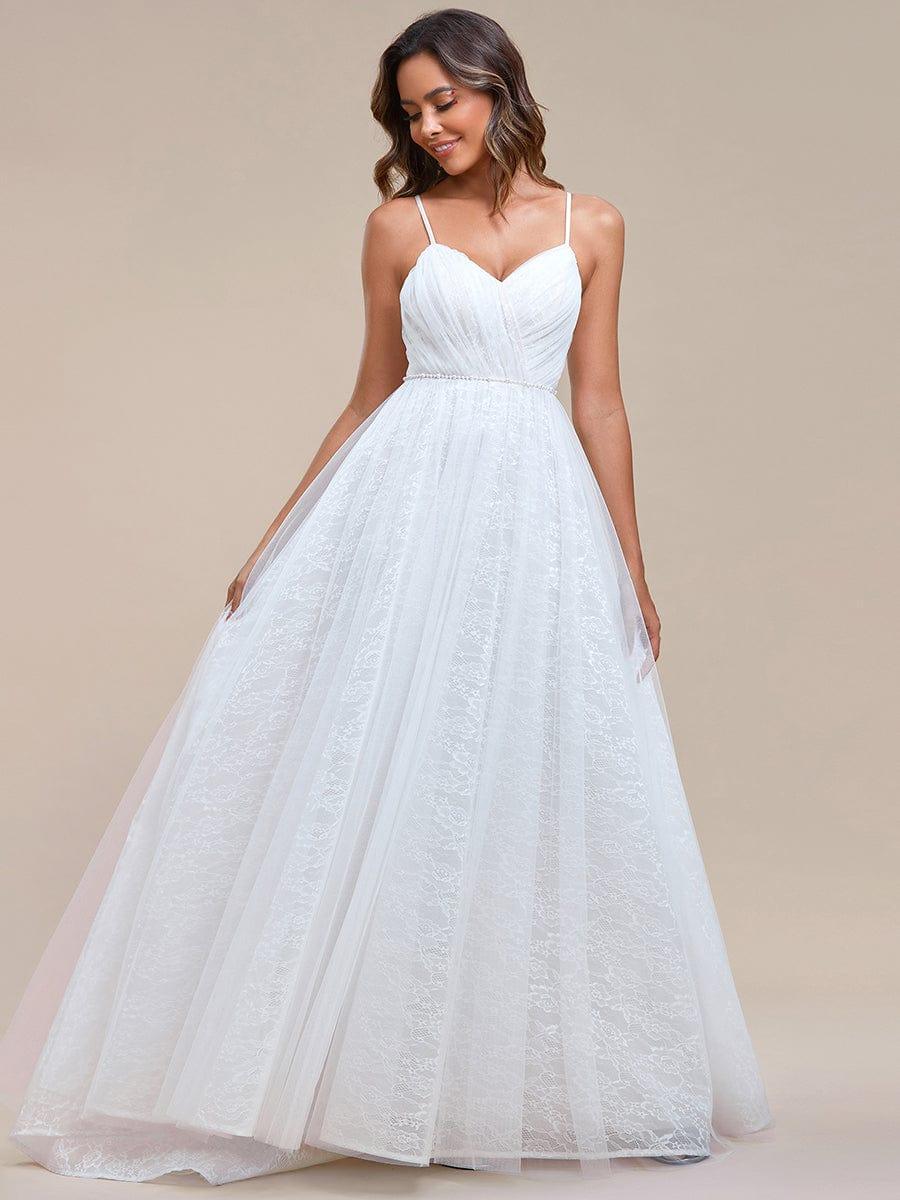 Robe de mariée A ligne sans manches Col en V #Couleur_Ivory Robe de mariée A ligne sans manches Col en V