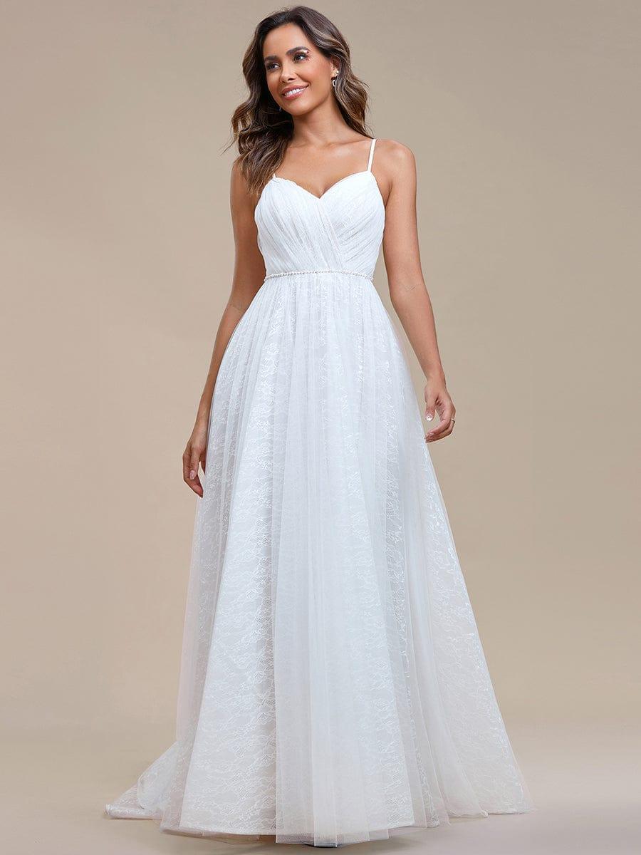 Robe de mariée A ligne sans manches Col en V #Couleur_Ivory Robe de mariée A ligne sans manches Col en V